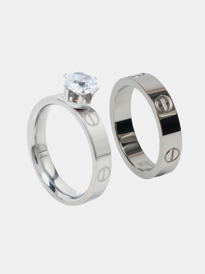 Кольца для женщин и девушек Cartier Stainless Steel, с камнями и без — CROWNIJ-UZUK-СЕРЫЙ-16