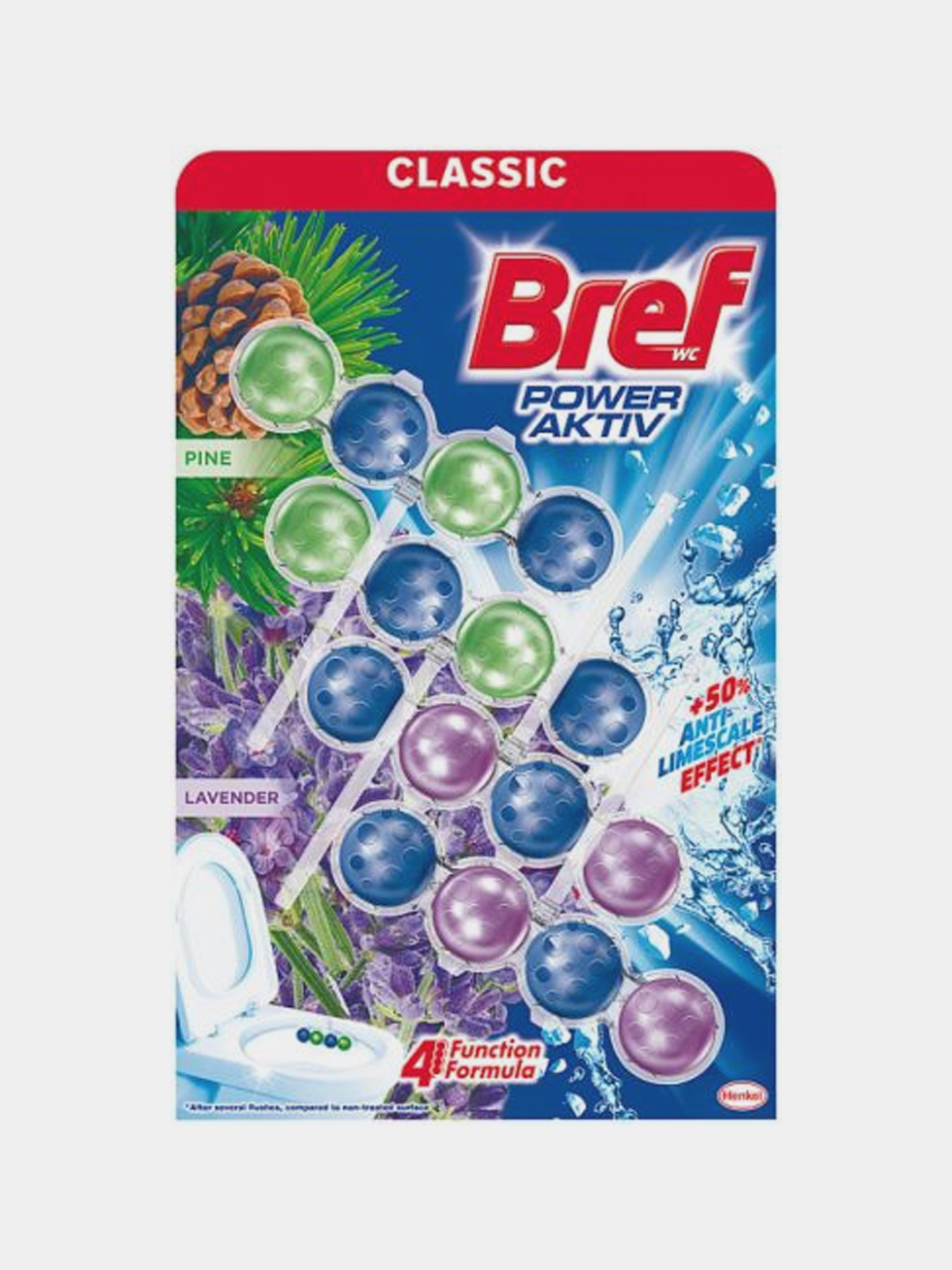 Hojatxona bloki Bref Power Aktiv Pine/Lavender, 4 * 50 g