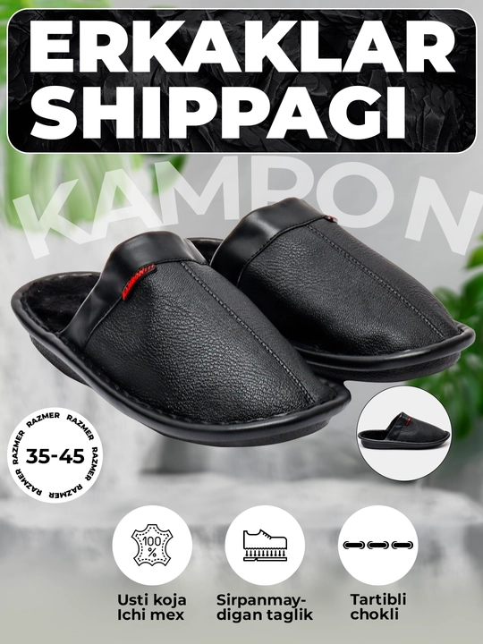 Uyda va ko'cha uchun issiq eco charmdan shippaklar, erkaklar uchun, 35 - 45 o'lchamli - 
