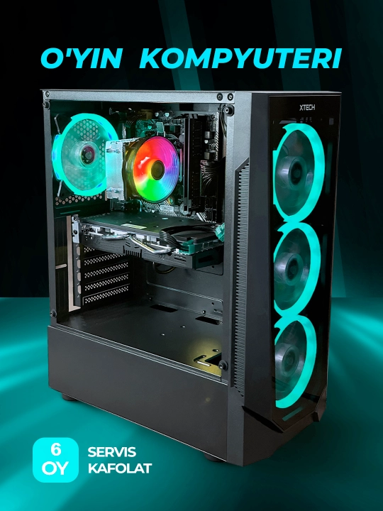Core i5 12400F o‘yin kompyuteri, 16GB DDR4, 512 GB SSD NVMe, RTX5050 8GB, RTX3060 12GB
