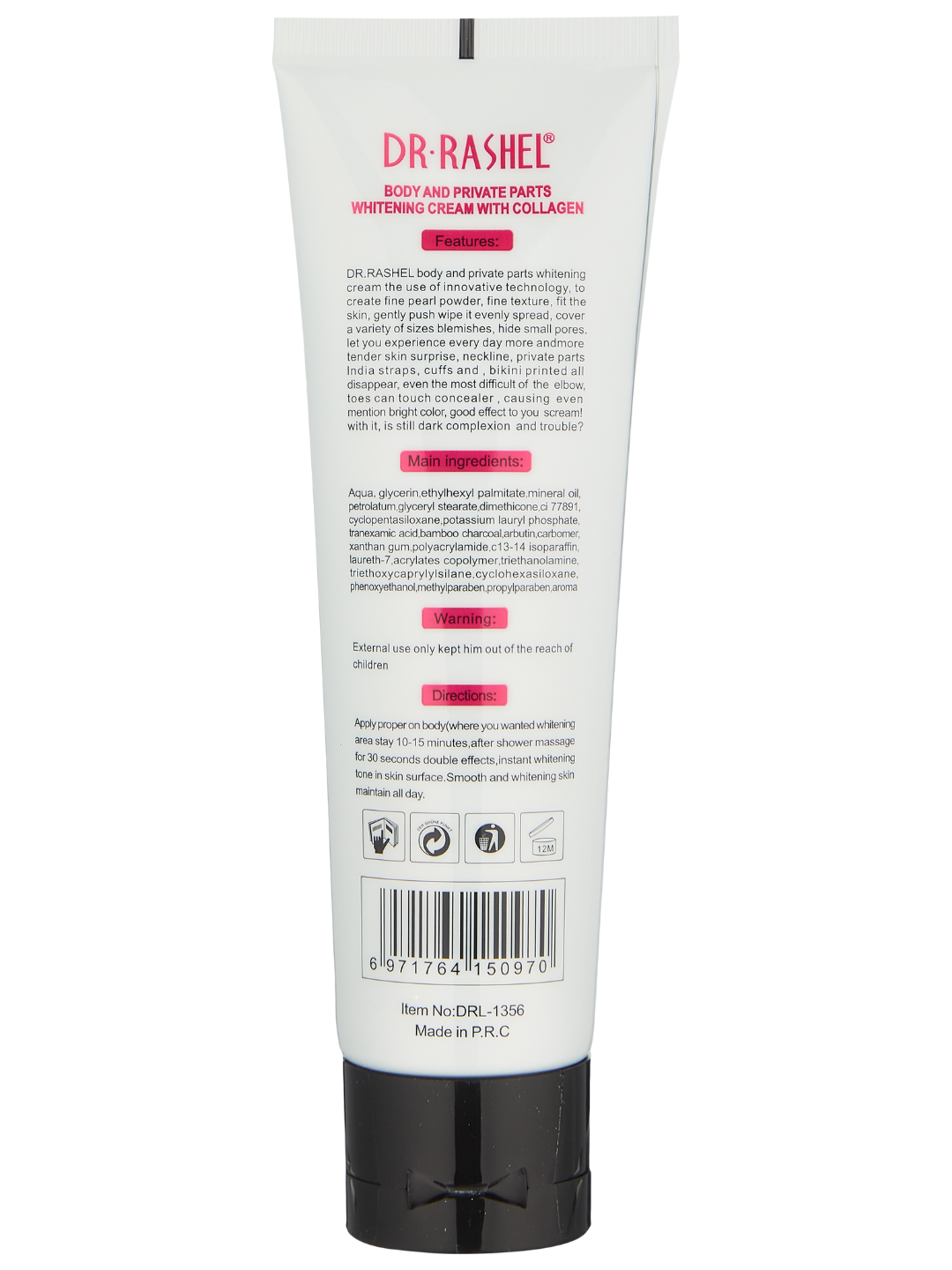 Dr. Rashel Black Charcoal, 100 ml, qora ko‘mirli intim zonalar uchun oqartiruvchi krem
