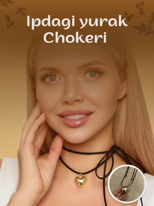 Стильный чокер на шею: черный с нежной розой, сердце и серебро