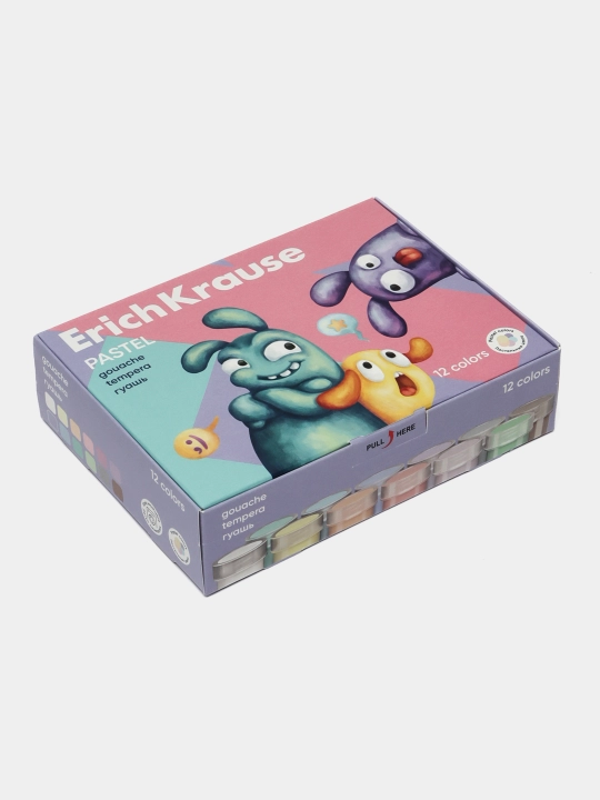Гуашь ErichKrause Jolly Friends Pastel, 12 цветов по 20 мл, 61419 q0000053407