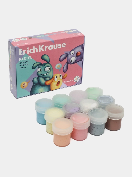 Гуашь ErichKrause Jolly Friends Pastel, 12 цветов по 20 мл, 61419 q0000053407