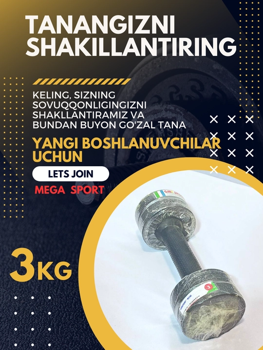 Quyma temir dumbbell, gantellar 0.5, 1, 1.5, 2, 3 kg