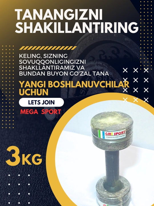 Quyma temir dumbbell, gantellar 0.5, 1, 1.5, 2, 3 kg