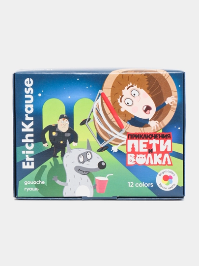Гуашь ErichKrause Приключения Пети и Волка 12 цветов по 20 мл, 61071 q0000053426