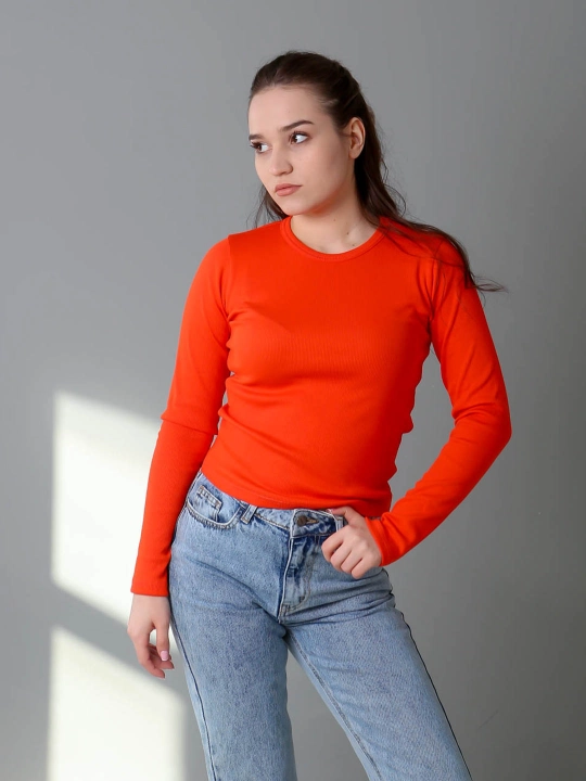 Лонгслив в рубчик с круглым вырезом, slim fit, 92% хлопок, яркие цвета, размеры S/M/L