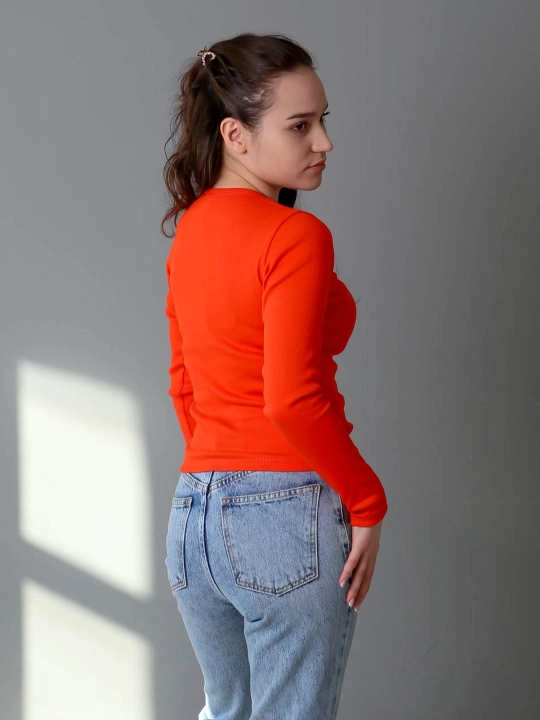 Лонгслив в рубчик с круглым вырезом, slim fit, 92% хлопок, яркие цвета, размеры S/M/L