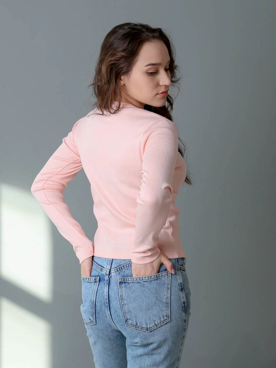 Лонгслив в рубчик с круглым вырезом, slim fit, 92% хлопок, яркие цвета, размеры S/M/L