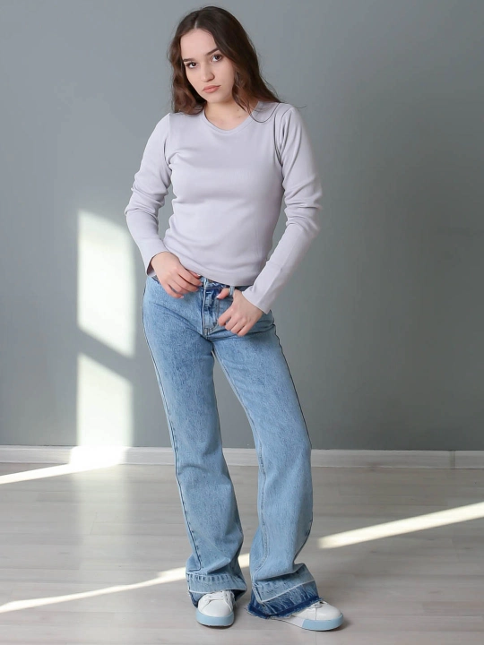 Лонгслив в рубчик с круглым вырезом, slim fit, 92% хлопок, яркие цвета, размеры S/M/L