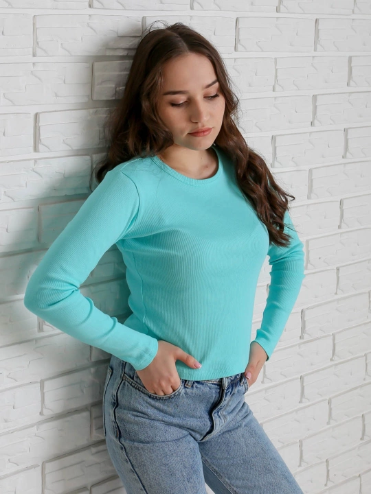 Лонгслив в рубчик с круглым вырезом, slim fit, 92% хлопок, яркие цвета, размеры S/M/L