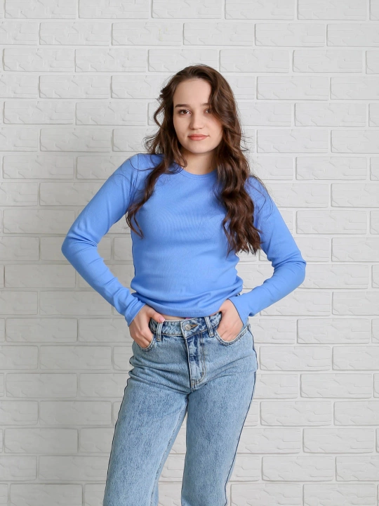 Лонгслив в рубчик с круглым вырезом, slim fit, 92% хлопок, яркие цвета, размеры S/M/L