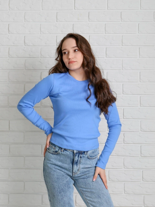 Лонгслив в рубчик с круглым вырезом, slim fit, 92% хлопок, яркие цвета, размеры S/M/L