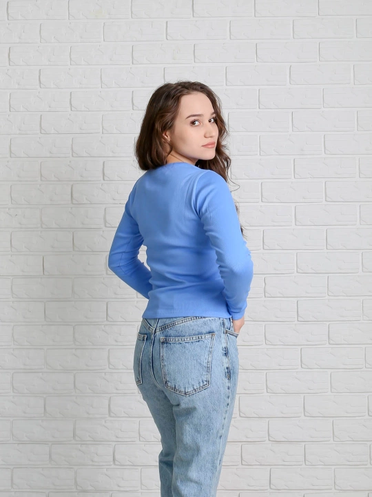 Лонгслив в рубчик с круглым вырезом, slim fit, 92% хлопок, яркие цвета, размеры S/M/L