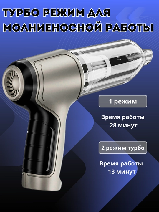 Автомобильный пылесос 12000 Ра для сухой и влажной уборки, беспроводной