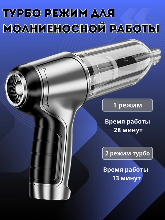Автомобильный пылесос 12000 Ра для сухой и влажной уборки, беспроводной