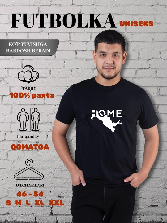 Erkaklar, ayollar printli futbolka HOME, uniseks, milliy sovg‘aga paxta, O‘zbekiston FIFA