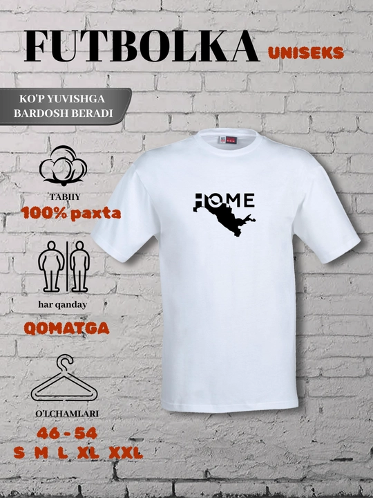 Erkaklar, ayollar printli futbolka HOME, uniseks, milliy sovg‘aga paxta, O‘zbekiston FIFA