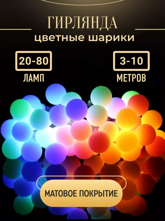 "Shariki" yangi yil LED girlyandasi, USB, archaga, derazaga, 3, 6, 10 metr - 