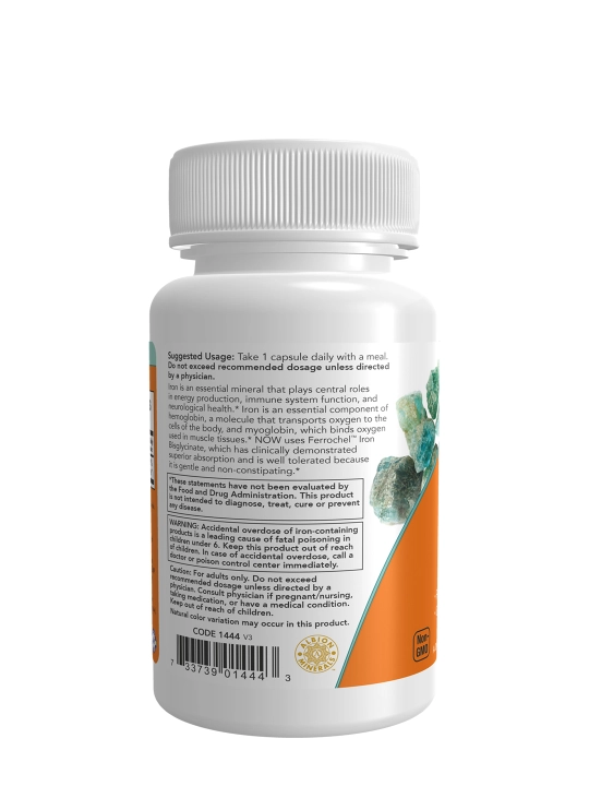 Now Foods Iron temir 36 mg, 90 ta energiya va sog'liqni saqlash kapsulalari, Halol