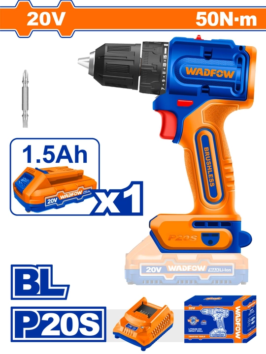 Шуруповерт бесщеточный 20V, WADFOW WCDP5521 - 