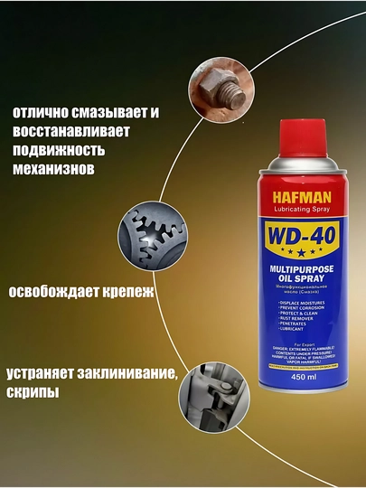 Смазка универсальная проникающая Hafman, жидкий ключ WD-40, 450 мл — ATREND-WD40HAF