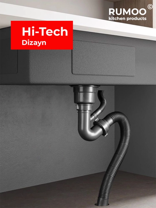 Hi-Tech uslubidagi oshxona moykasi, 55 x 45 - 20 sm / 5545-1FYW