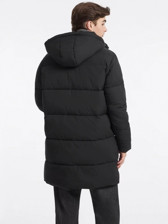 Erkaklar uzun uslubdagi kapyushonli kurtkasi, polyester, ichi sintepon, kuz-qish, Xitoy