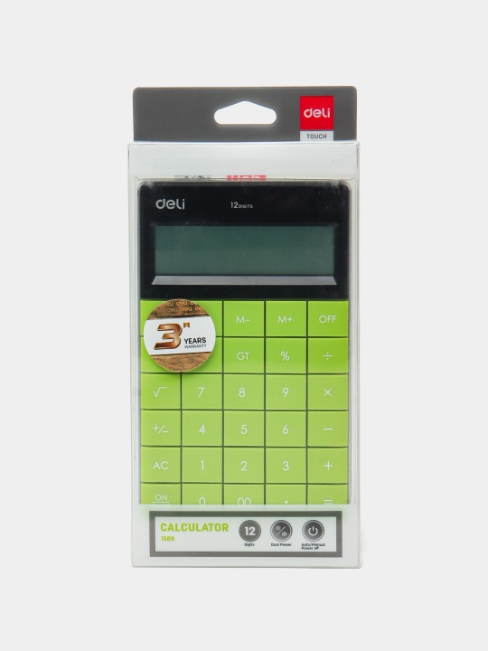 Калькулятор Deli E1589, 12 цифровой, зеленый, 164.6 × 129.9 × 14.6 мм