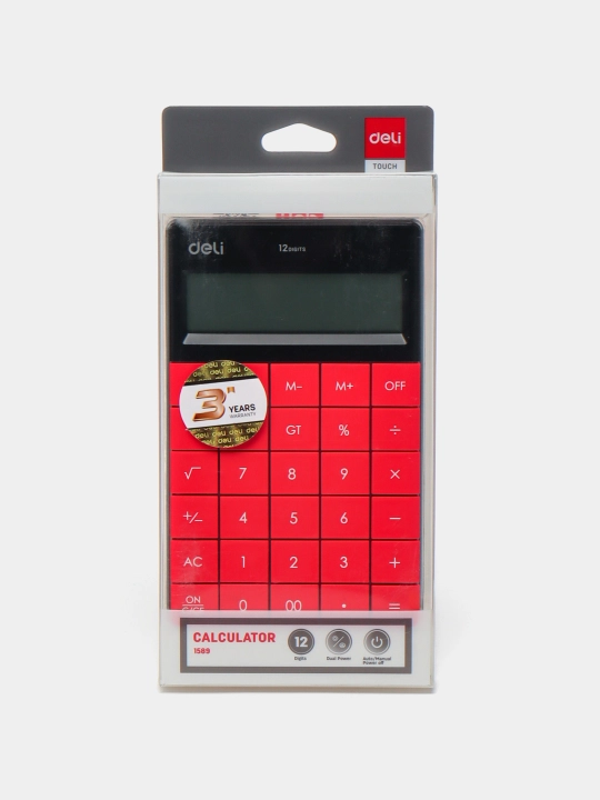 Каlkulator, 12 raqam, "Deli" E1589, qizil, 164.6х129.9х14.6mm