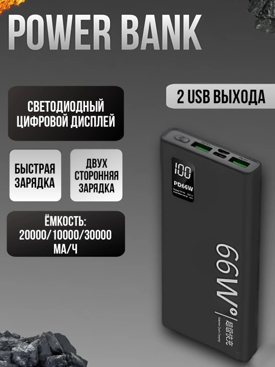 Tashqi akkumulyator Power Bank 66 W,tez zaryadlashni qo'llab-quvvatlaydigan, 20000 mA/soat