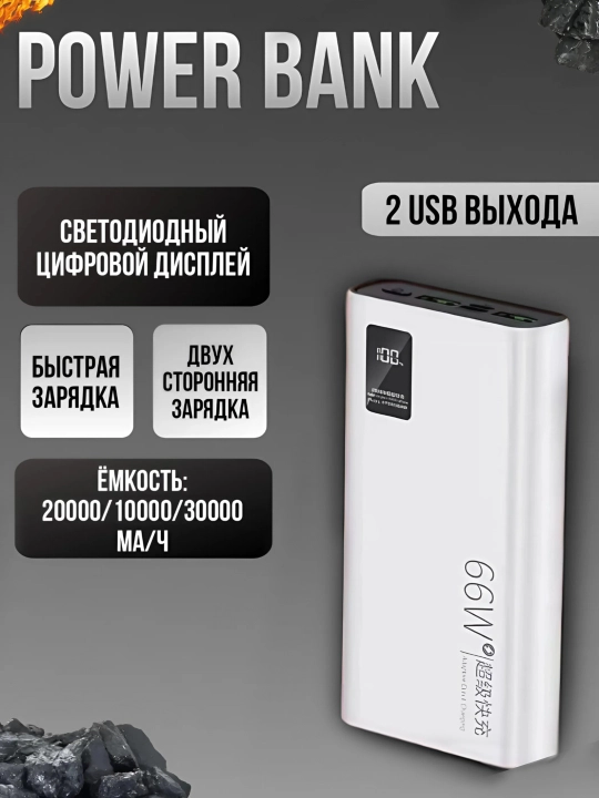 Tashqi akkumulyator Power Bank 66 W,tez zaryadlashni qo'llab-quvvatlaydigan, 20000 mA/soat