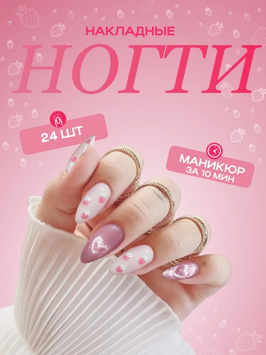 Накладные ногти с дизайном, 24 шт, маникюр, френч
