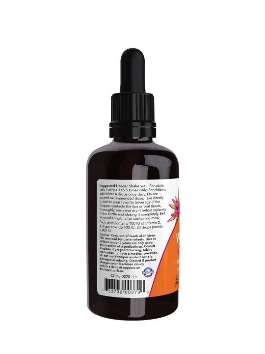Now Foods suyuq vitamin D3, 400 ME 59 ml, immunitet uchun qulaylik va уengillik