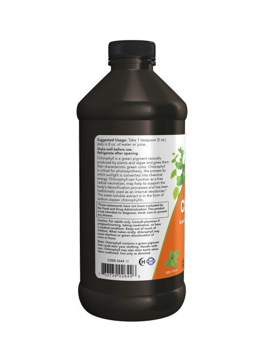 NOW Foods Yalpizli suyuq xlorofill, har bir tomchisida detoks va energiya, 473 ml
