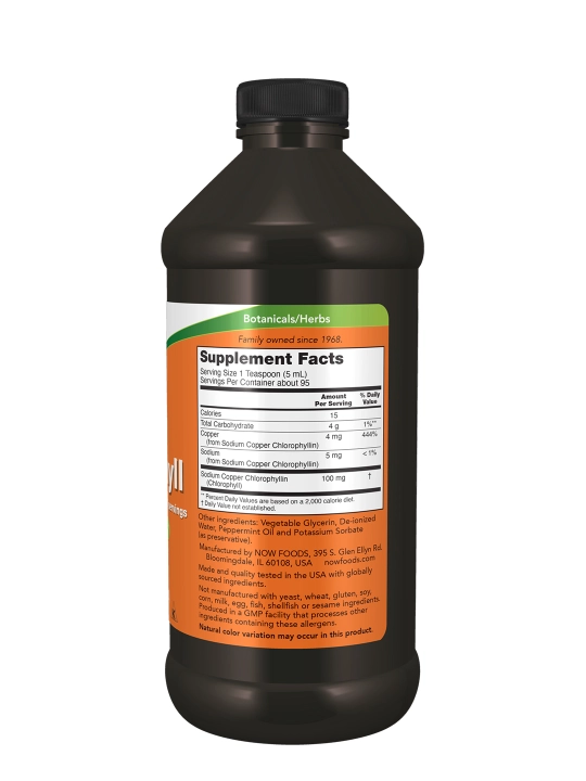 NOW Foods Yalpizli suyuq xlorofill, har bir tomchisida detoks va energiya, 473 ml