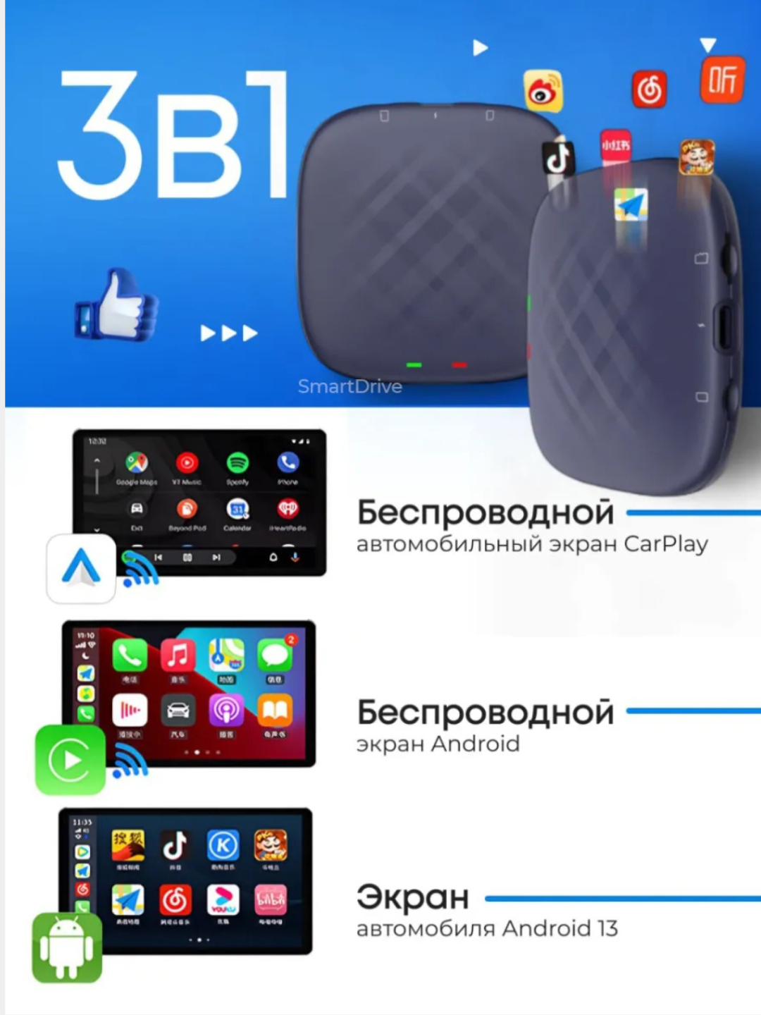 Беспроводной карплей адаптер андроид CarPlay Ai Box, 4/64, 8/128 Гб ...