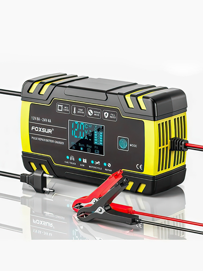 FOXSUR 12V 8A / 24V 4A akkumulyator zaryad qurilmasi, avtomatik, AGM GEL