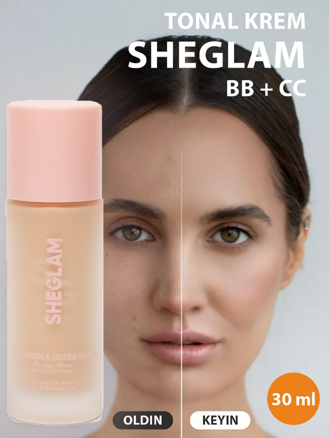 Sheglam tonal krem, barcha teri turlari uchun, tabiiy tus, 35 ml