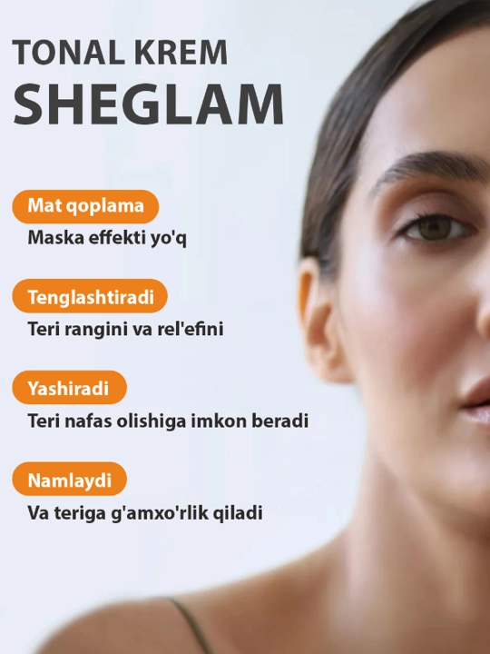 Sheglam tonal krem, barcha teri turlari uchun, tabiiy tus, 35 ml