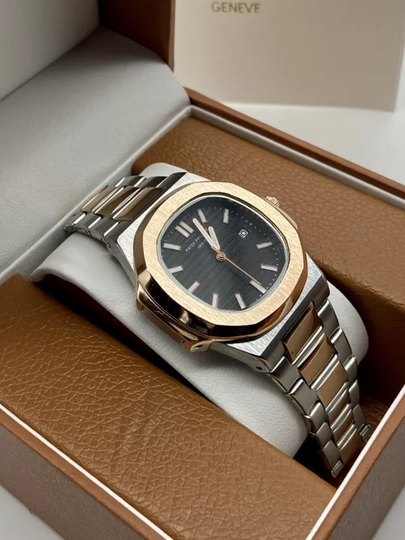 Мужские наручные часы Patek Philippe, дизайн подарочной коробки подойдет к любому стилю — WATCH11-105W047-ХРОМ