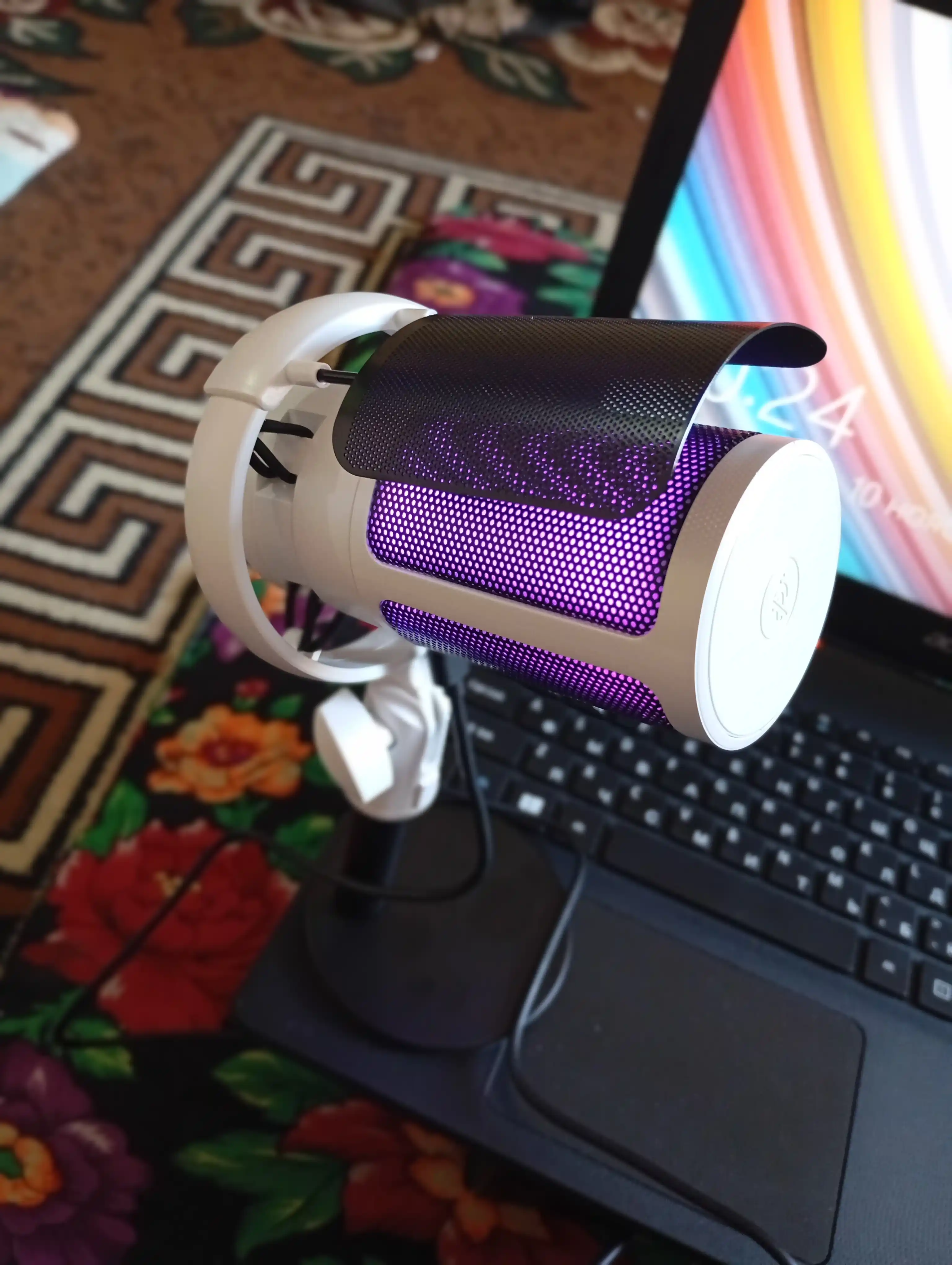 Strim va kompyuter uchun, RGB kondensatorli ME6S mikrofon, shok maunt, popfiltr, ushlagich