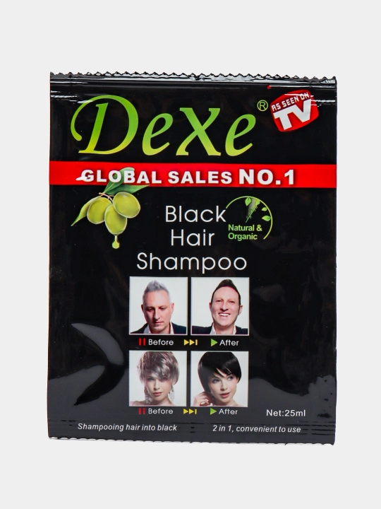 Краска-шампунь тоник Dexe, 10 шт, закрашивает седину, черный, перчатки в комплекте