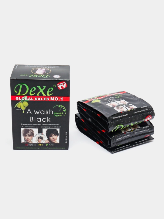 Bo‘yoq-shampunli tonik Dexe, 10 dona, kulrang sochlarni qoplaydi, qora, qo'lqoplar kiradi - 