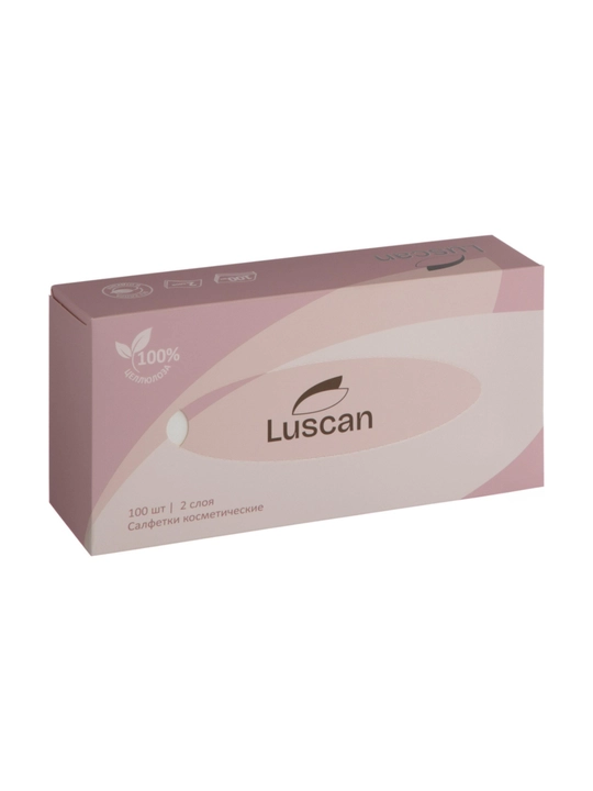 Kosmetik qog'oz salfetkalar Luscan, 2 qavatli, paket 100 dona yoki kub uchun 90 dona