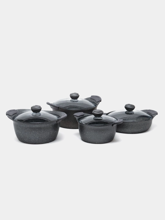 Granit idish-tovoqlar to'plami stikersiz, 8 dona 20*11 - 24*13 - 26*13 - 26*8, kulrang - 
