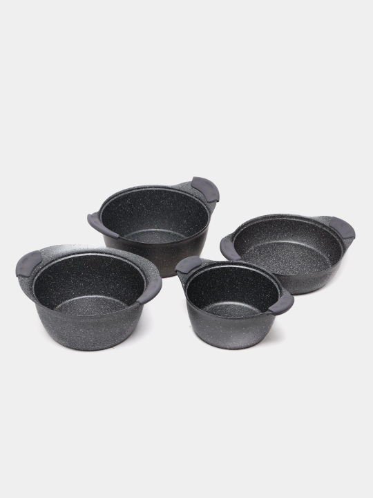 Granit idish-tovoqlar to'plami stikersiz, 8 dona 20*11 - 24*13 - 26*13 - 26*8, kulrang