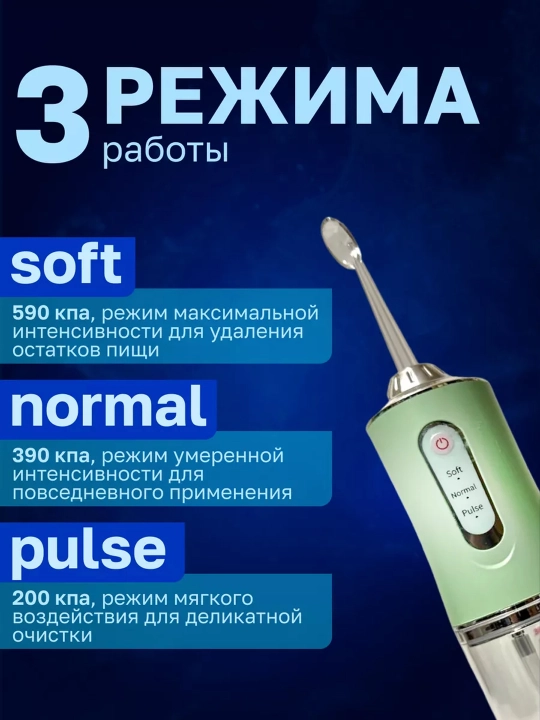 Ирригатор для чистки зубов и брекетов, портативный, беспроводной, с 4 насадками