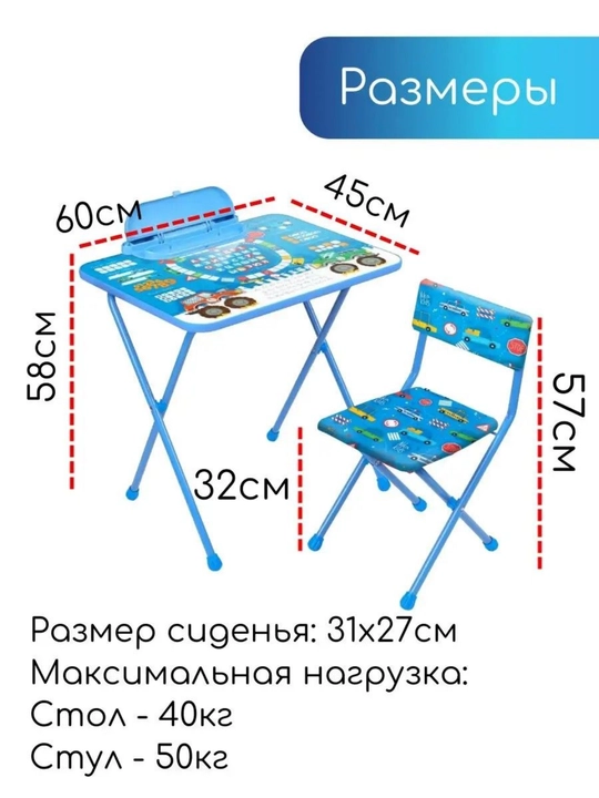 Rivojlantiruvchi toplam, yigma stol va stul Nika Kids KP2, 3-7 yoshdagi bolalar uchun